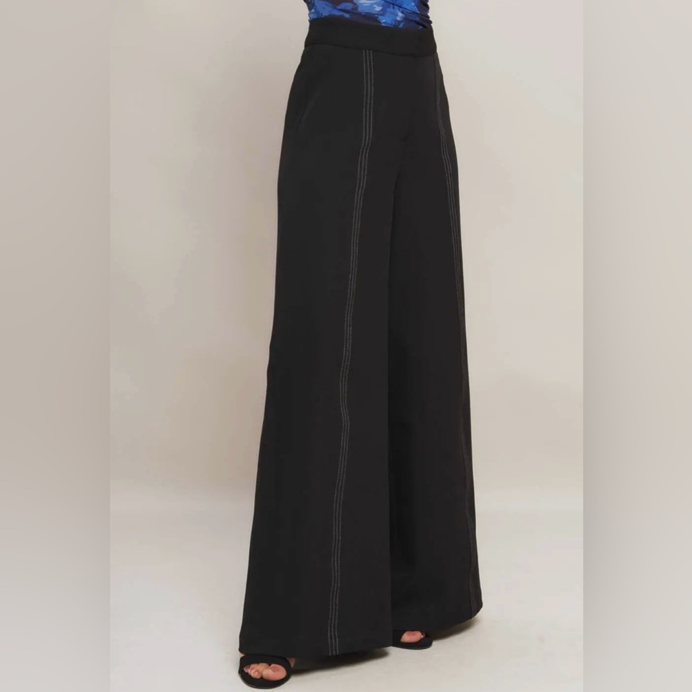 Wide Leg Black Palazzo Pants with Contrast Stitching